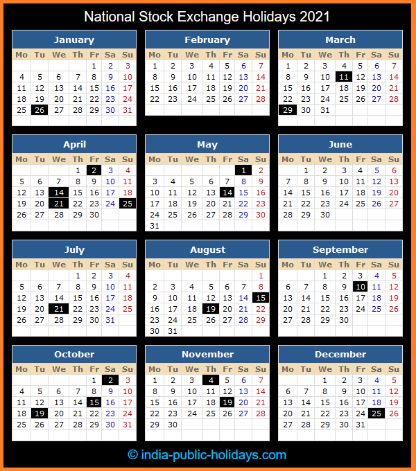 National Stock Exchange Holiday Calendar 2021
